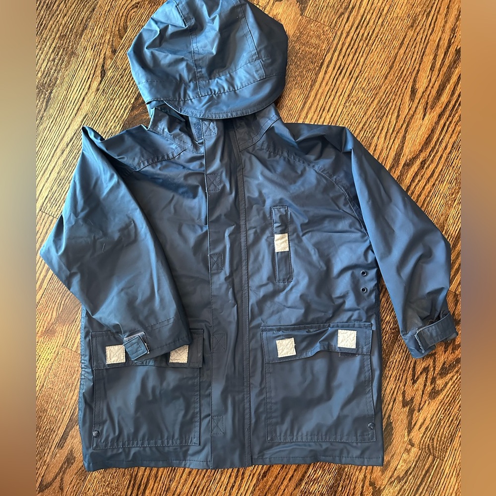 Talbots Blue Raincoat with Hood and Water-Resistant Material